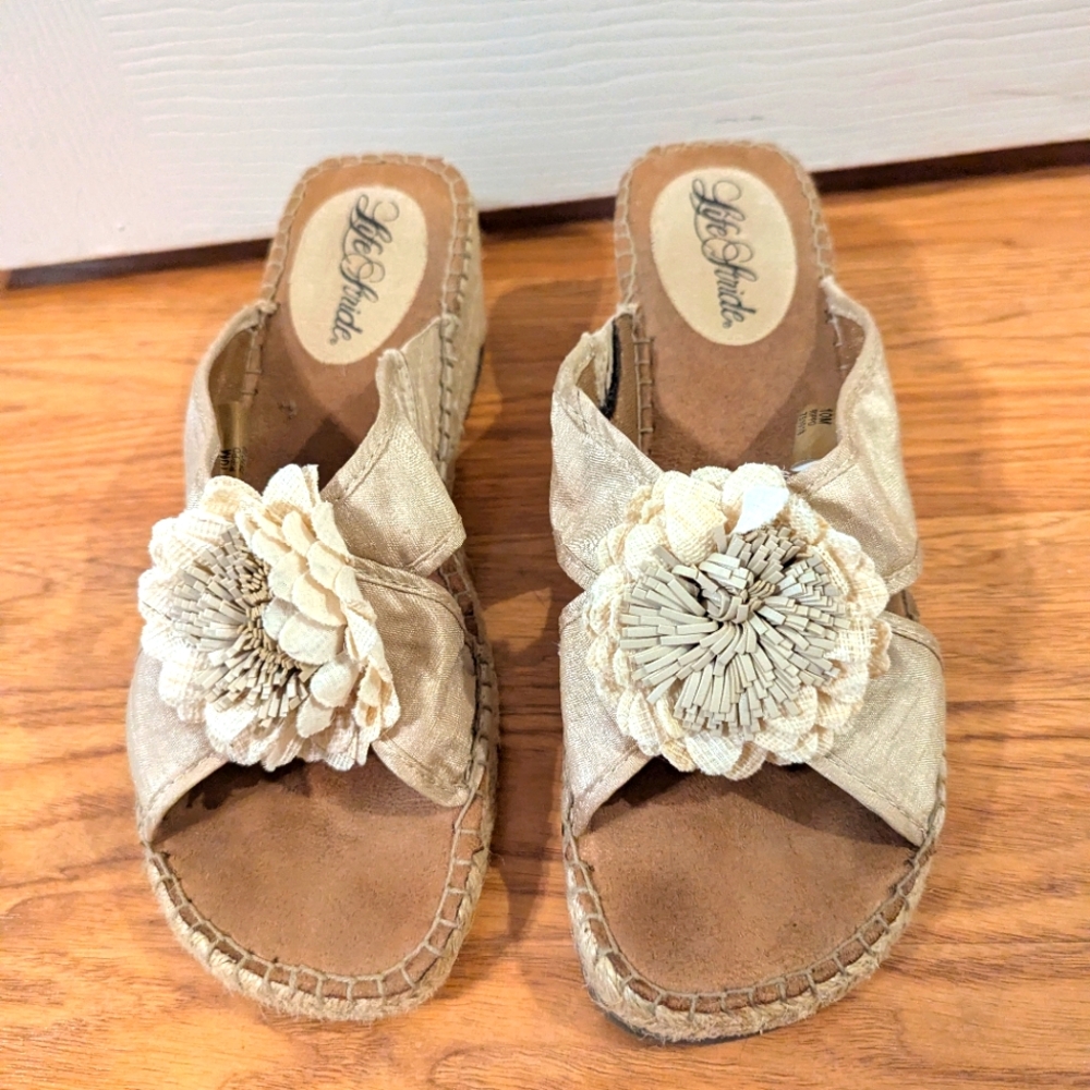 Life Stride Cream Espadrilles with Floral Accents